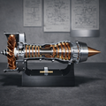 Trent 900 turbofan engine model kit with detailed fan blades and internal compressor system on display stand